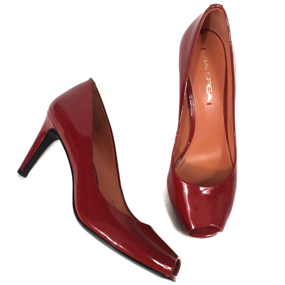 ❌SOLD❌ VIA SPIGA Red 100% Patent Leather Peep Toes - Picture 1 of 6